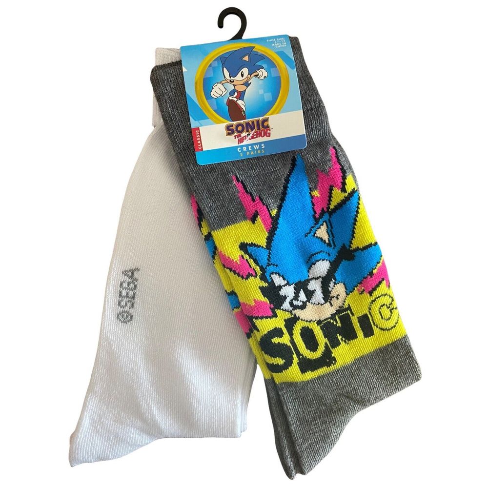 SONIC THE HEDGEHOG 2 Pair of Crew Socks Shoe Size 6 1/2 to 12 NEW